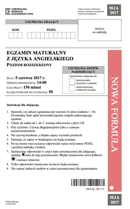 ГДЗ, решения к учебнику Egzamin maturalny Język Angielski. Poziom rozszerzony 2017. Drugi termin Украина