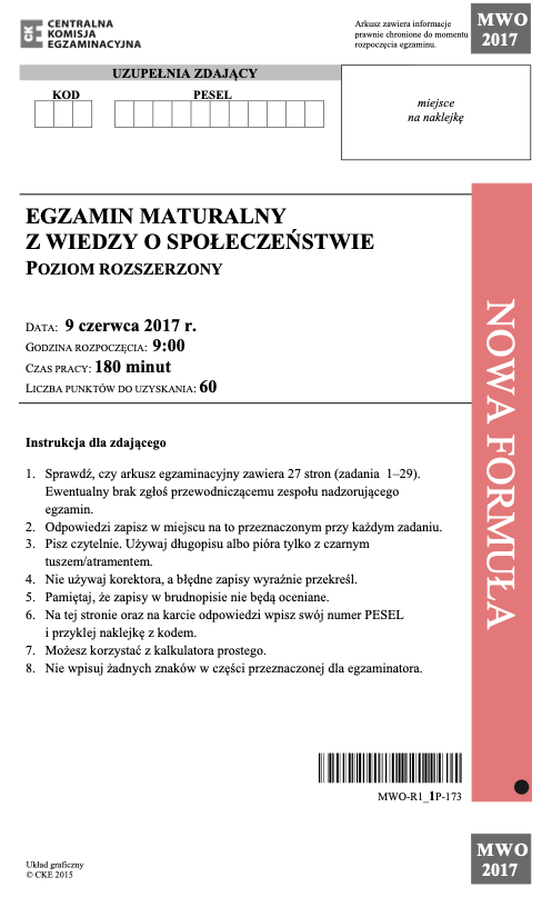 ГДЗ, решения к учебнику Egzamin maturalny Wiedza o społeczeństwie. Poziom rozszerzony 2017. Drugi termin Украина