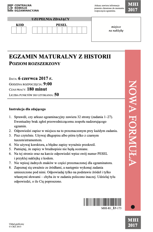 ГДЗ, решения к учебнику Egzamin maturalny Historia. Poziom rozszerzony 2017. Drugi termin Украина