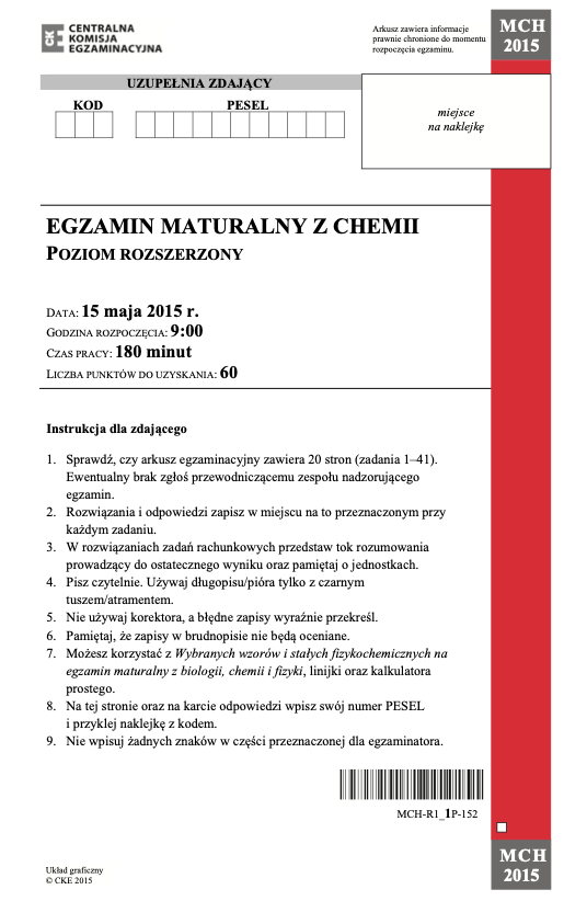 ГДЗ, решения к учебнику Egzamin maturalny Chemia. Poziom rozszerzony 2015 Украина
