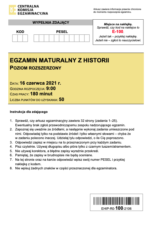 ГДЗ, решения к учебнику Egzamin maturalny Historia. Poziom rozszerzony 2021. Drugi termin Украина