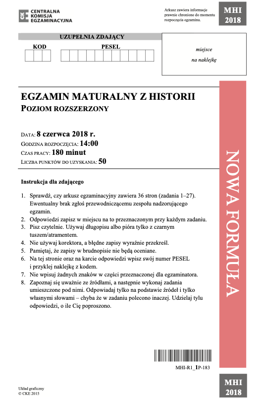 ГДЗ, решения к учебнику Egzamin maturalny Historia. Poziom rozszerzony 2018. Drugi termin Украина