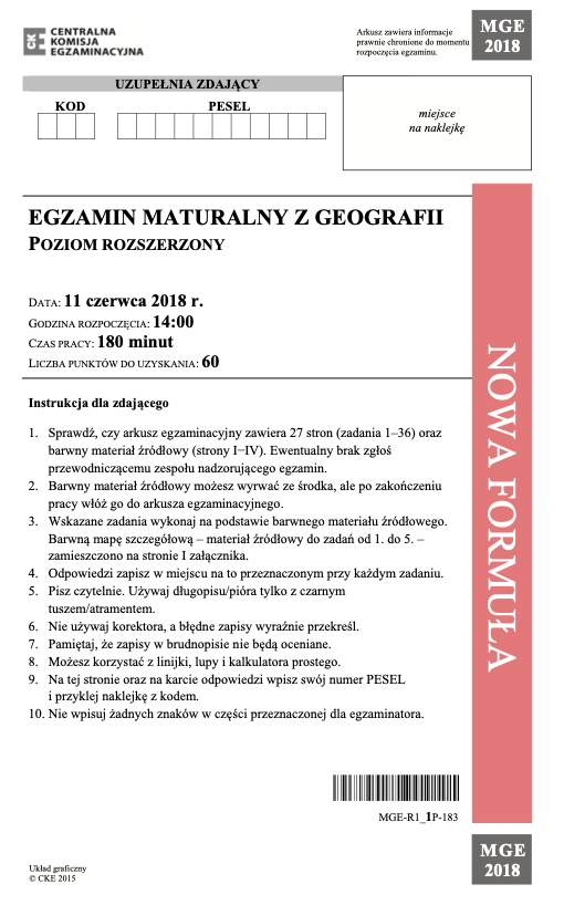 ГДЗ, решения к учебнику Egzamin maturalny Geografia. Poziom rozszerzony 2018. Drugi termin Украина