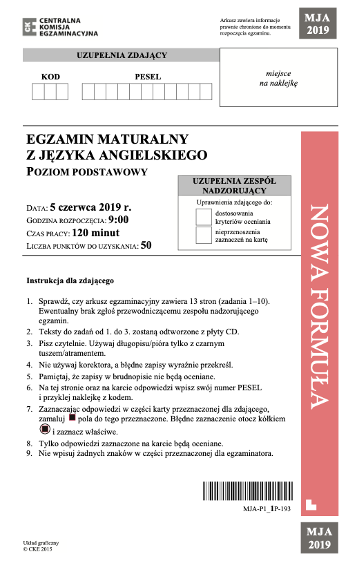 ГДЗ, решения к учебнику Egzamin maturalny Język Angielski. Poziom podstawowy 2019. Drugi termin Украина