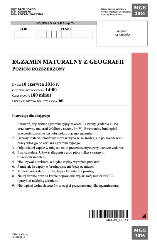 ГДЗ, решения к учебнику Egzamin maturalny Geografia. Poziom rozszerzony 2016. Drugi termin Украина