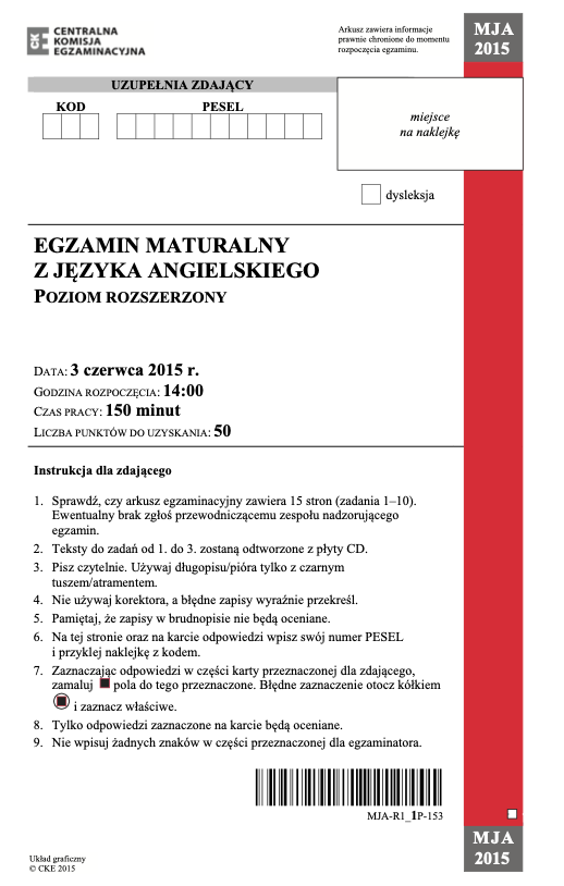 ГДЗ, решения к учебнику Egzamin maturalny Język Angielski. Poziom rozszerzony 2015. Drugi termin Украина