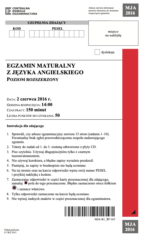 ГДЗ, решения к учебнику Egzamin maturalny Język Angielski. Poziom rozszerzony 2016. Drugi termin Украина