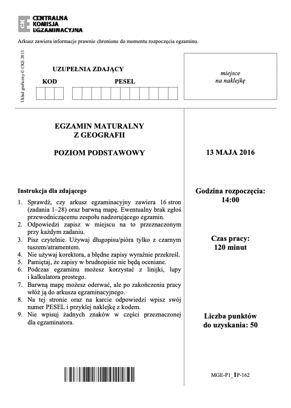 ГДЗ, решения к учебнику Egzamin maturalny Geografia. Poziom podstawowy 2016 Украина