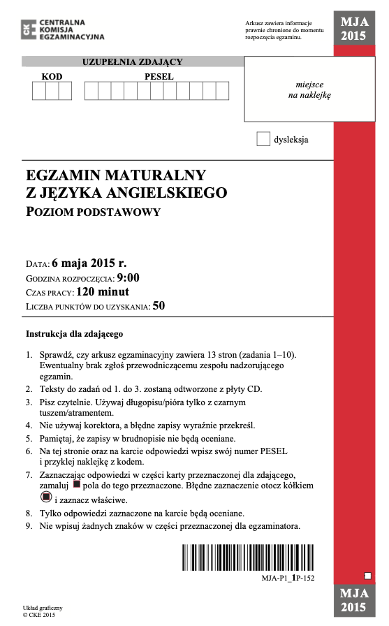 ГДЗ, решения к учебнику Egzamin maturalny Język Angielski. Poziom podstawowy 2015 Украина
