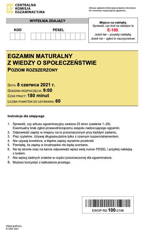 ГДЗ, решения к учебнику Egzamin maturalny Wiedza o społeczeństwie. Poziom rozszerzony 2021. Drugi termin Украина