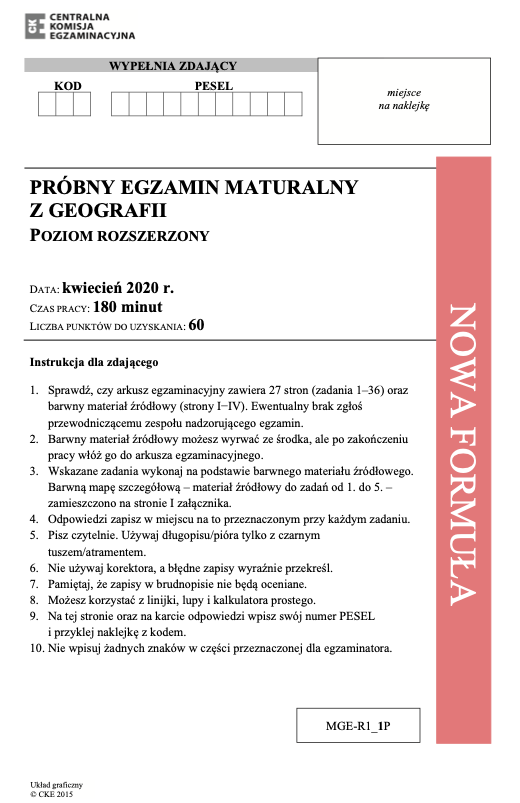 ГДЗ, решения к учебнику Egzamin maturalny Geografia. Poziom rozszerzony 2020. Arkusz próbny CKE Украина