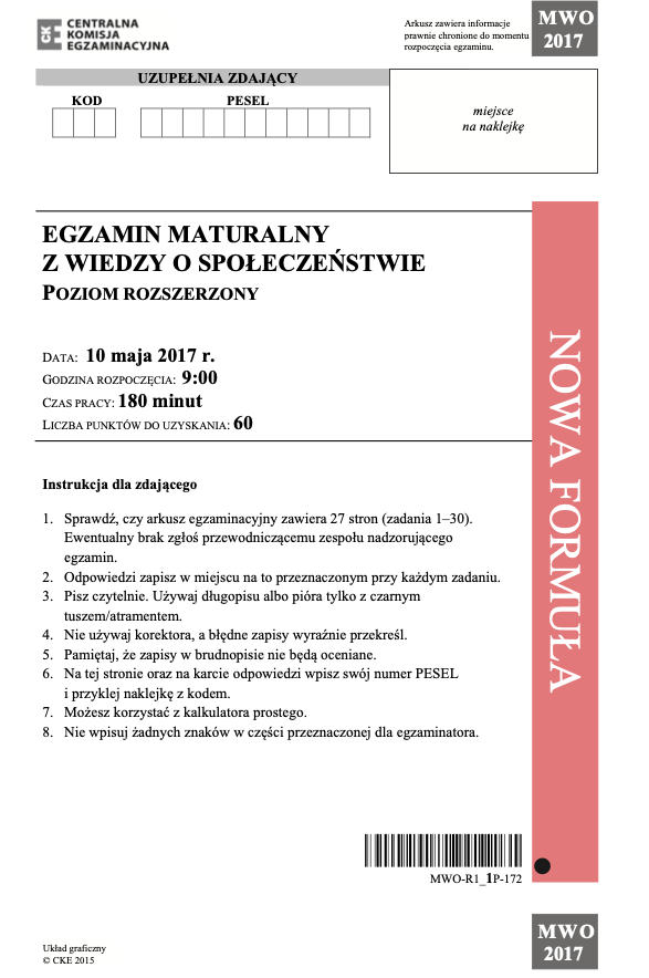 ГДЗ, решения к учебнику Egzamin maturalny Wiedza o społeczeństwie. Poziom rozszerzony 2017 Украина