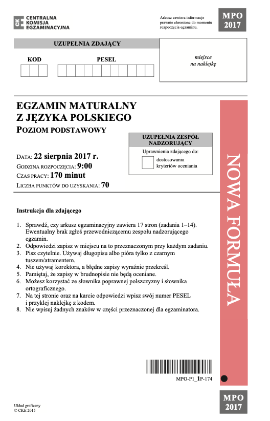 ГДЗ, решения к учебнику Egzamin maturalny Język polski Poziom podstawowy 2017 Matura poprawkowa Украина