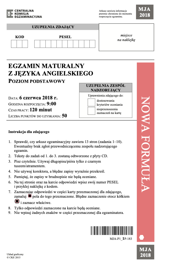 ГДЗ, решения к учебнику Egzamin maturalny Język Angielski. Poziom podstawowy 2018. Drugi termin Украина