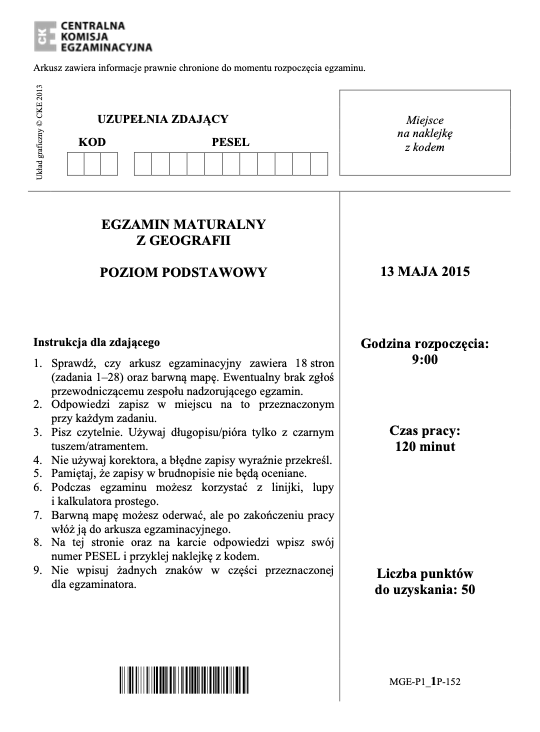 ГДЗ, решения к учебнику Egzamin maturalny Geografia. Poziom podstawowy 2015 Украина