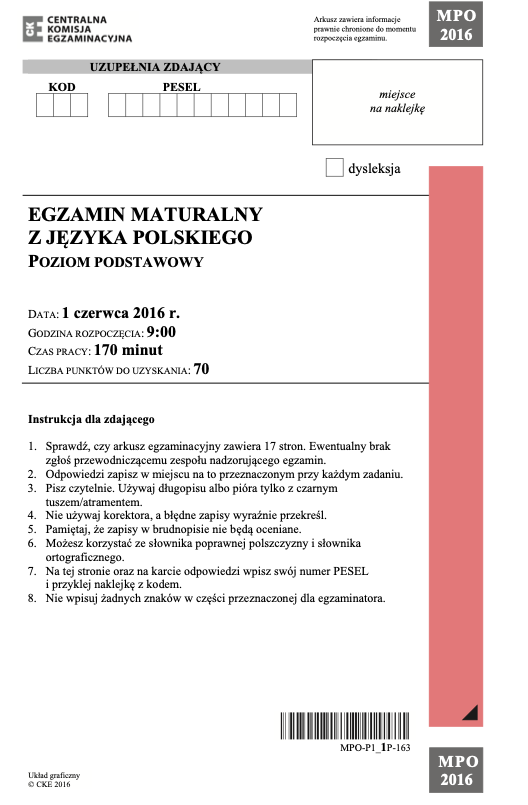 ГДЗ, решения к учебнику Egzamin maturalny Język polski. Poziom podstawowy 2016. Drugi termin Украина