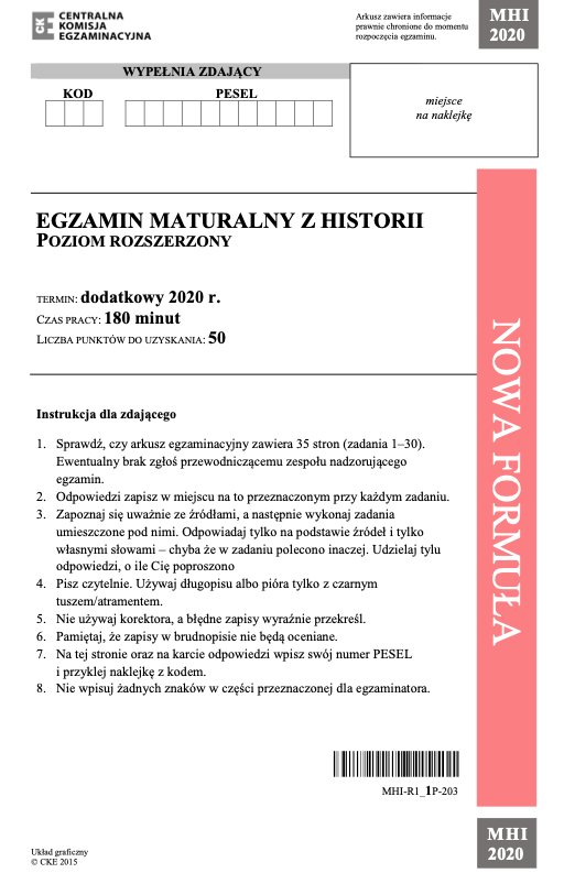 ГДЗ, решения к учебнику Egzamin maturalny Historia. Poziom rozszerzony 2020. Drugi termin Украина